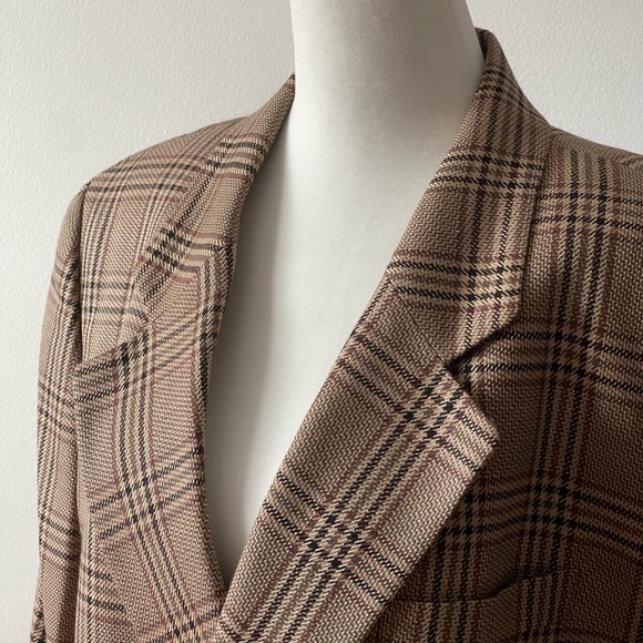 Burberry vintage blazer silk blend wool beige plaid suit jacket - Picture 2 of 3